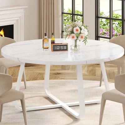 Produktbild von Kunstmarmer ronde eettafel voor multifunctioneel gebruik
