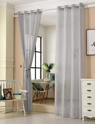 Produktbild von WOLTU Gardinen transparent mit Ösen Leinen Optik, Ösenschal Vorhang Stores Voile Fensterschal Dekoschal 140x225 cm, Hellgrau, (1 Stück)