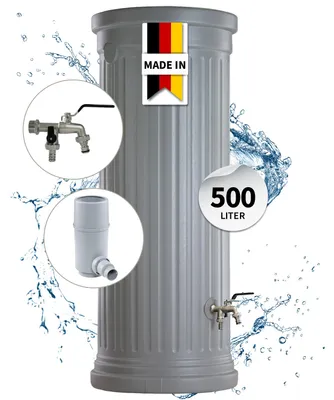 Produktbild von GARANTIA Säulentank Komplett-Set 500 Liter steingrau inkl. Chrom-Doppelauslaufhahn und Fallrohranschluss