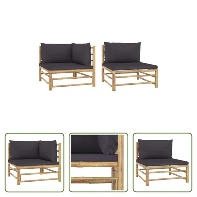 Produktbild von The Living Store 2-tlg. Garten-Lounge-Set mit Kissen Dunkelgrau Bambus