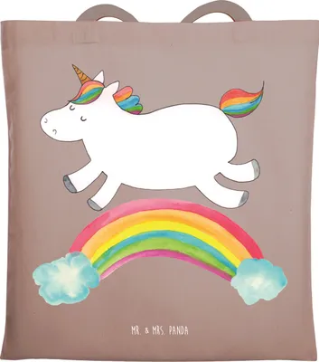 Produktbild von Mr. & Mrs. Panda Schultasche Einhorn Regenbogen - Braun Pastell - Geschenk, Unicorn, Laptoptasche, Tasche, Einkaufstasche, Jutebeutel, Erwachsenwerden, Shopping, Tote Bag
