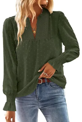 Produktbild von TUUHAW Tunika Damen Langarm Boho Bluse Elegant Süß Shirt Grün S