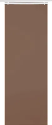 A plain, solid brown fabric panel, likely a curtain or blind, hanging from a white track at the top.