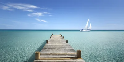 Produktbild von Tulup Glas-Bild -140x70- Wandkunst Dekorative Wand für Küche & Wohnzimmer - Landschaften - Hölzerner Pier - Blau