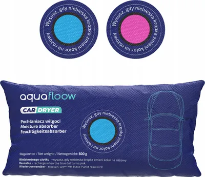 Immagine prodotto di Aquafloow 1 pezzo da 500 g - Assorbente di umidità per auto con indicatore - Riutilizzabile, biossido di silicio
