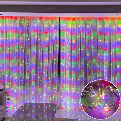 LED-Gardinenlicht 300 LEDs USB, bunt, 3x3 m, IP67, 8 Modi, Fernbedienung