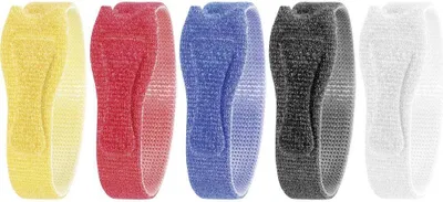 Produktbild von TOOLCRAFT KL12X200BC Klettkabelbinder zum Bündeln Haft- und Flauschteil (L x B) 200 mm x 12 mm Weiß, Schwarz, Blau, Rot