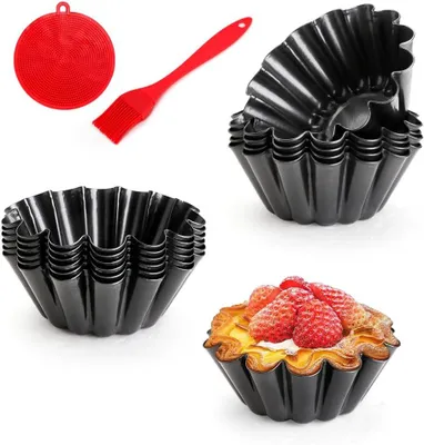 Produktbild von 12-teilige Tarteformen mit Hebeboden, Ø 9,5 cm, Mini-Quicheformen mit 3,6 Zoll, Obstkuchen- und Backformen mit Antihaftbeschichtung, runde Quicheförmchen aus Kohlenstoffstahl, schwarz