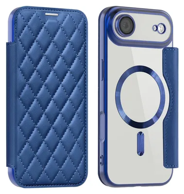 Produktbild von Für Apple iPhone 17 Air 360 Grad Full Body Magsafe RFID Anti Datenklau Kunst Leder Hülle Tasche Dunkelblau