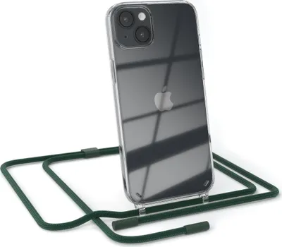 Produktbild von EAZY CASE Handykette für Apple iPhone 14 Plus, Clear Case aus Silikon, mit Umhängeband, abnehmbare Endstücke, Handyband in Grün
