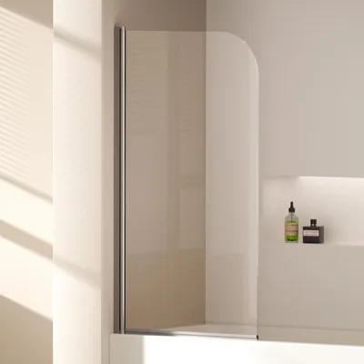 A shower screen for a bathtub in a modern bathroom setting.