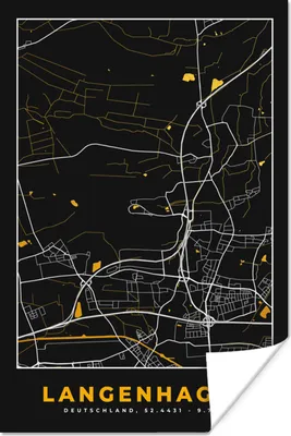 Produktbild von MuchoWow® Poster Schwarz und Gold - Stadtplan - Langenhagen - Deutschland - Karte 120x180 cm - Kunstposter