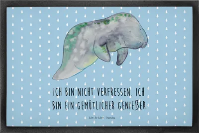Produktbild von Mr. & Mrs. Panda fußmatte Seekuh Chillen 40 x 60 cm - Blau Pastell - Geschenk, Essen, Diät, Gummimatte, Abnehmen, Seekühe, Meer, Schmutzfänger, Schmutzfangmatte