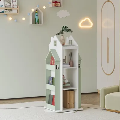 Produktbild von Drehbares Kinderregal 'Vipsali' in Hausdesign 108 x 40 x 40 cm Mintgrün / Weiß
