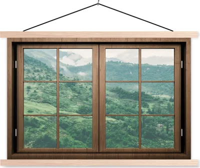 Produktbild von MuchoWow® Textilposter Aussicht - Bäume - Natur 120x80 cm mit holzfarbenen Rahmen - Aufhängeset