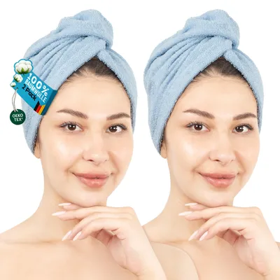 Produktbild von Hammetex Haarturban Damen 2er Set 25x66 cm – 100% Baumwolle,  , mit Knopfverschluss
