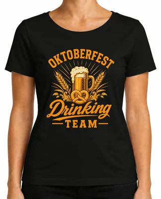 Productafbeelding van , drinkteam, bier, pretzel, traditioneel shirt, lederhosen, vrijgezellenfeest, dames T-shirt, zwart, maat L