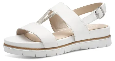 Produktbild von Tamaris Comfort Damen Sandalen flach aus Leder mit Glitzerdetails, Weiß (White),