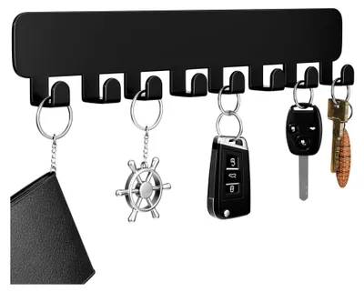 Produktbild von Selbstklebender Schlüsselhaken zur Wandmontage, Schlüsselhalter in Schwarz, 1 Stück