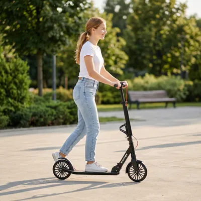 Produktbild von Cityroller Aluminium, klappbarer Scooter höhenverstellbar, PolyurethanRäder 200 mm, ABEC-7, Schwarz | 91×39×100 cm | 5,1 kg | Dual-Bremssystem