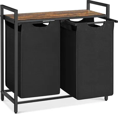 Produktbild von Famanu Wäschekorb mit 2 Fächern - rustikal braun und schwarz