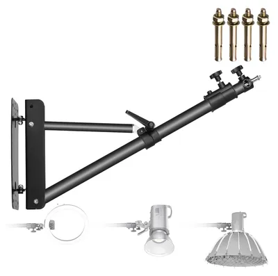 Produktbild von NEEWER Wandmontage Boom Arm mit Dreieck Basis für Fotografie Studio Video Stroboskop Licht Monolight Softbox Schirm Reflektor, 180 Grad Rotation, Max Länge 66,5 Zoll/169cm (Schwarz)