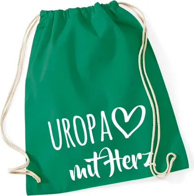 Produktbild von Huuraa Turnbeutel Uropa mit Herz 12 Liter Kelly Green Baumwolle Rucksack Geschenkidee