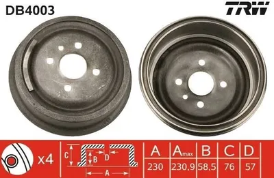 Obrázek produktu pro Trw brzdový buben zadní nápravy DB4003