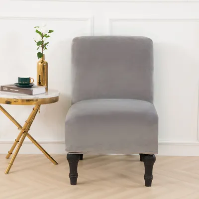 Produktbild von Armless Chair Slipcover Stretch Samt Elasthan Stuhlbezüge  Stuhlbezug Ohne Sesselbezüge Möbelschutzbezüge Abnehmbar Waschbar Für Home Hotel Wohnzimmer(Silber)