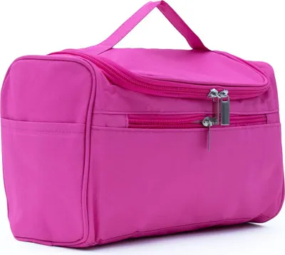 Produktbild von Intirilife Tragbare Kosmetiktasche in PINK – Geräumiger Polyester Kulturbeutel Koffer mit Tragegriff, Reißverschluss, Netz Fach und zahlreichen Innen und Außentaschen