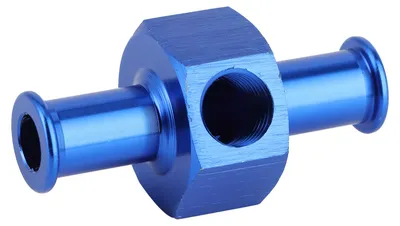 Productafbeelding van Brandstof-lachgas-manometeradapter, gemaakt van aluminiumlegering, universeel met een 3/8-inch slang aansluiting en een 1/8-inch NPT aansluiting, blauw