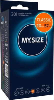 Obrázek produktu pro MY.SIZE Classic kondomy šířka 57 mm | balení 20 kusů | extra tenké | přirozený pocit, jemné jako hedvábí | tenká stěna o tloušťce 0,07 mm