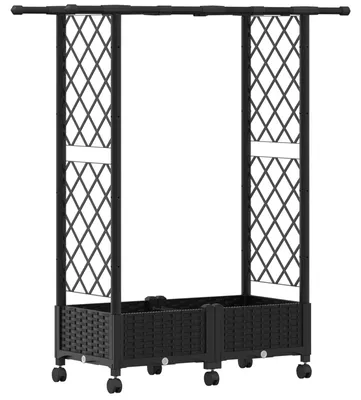 Image de vidaXL Jardinière surélevée avec treillis et toit, noire, 122,5 x 40 x 127 cm, en PP