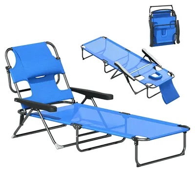 Produktbild von Sonnenliege klappbar mit Gesichtsöffnung, Gartenliege Campingliege, 4-fach verstellbar, Mesh atmungsaktiv, Blau | 194 x 72 cm | 120 kg | Stahlrahmen