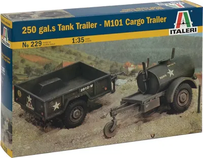 Produktbild von Italeri 250 gal.s Tank Trailer - M101 Cargo Trailer, Montagesatz, 1:35, 250 gal.s Tank Trailer, M101 Cargo Trailer, Unisex, Kunststoff, Second World War