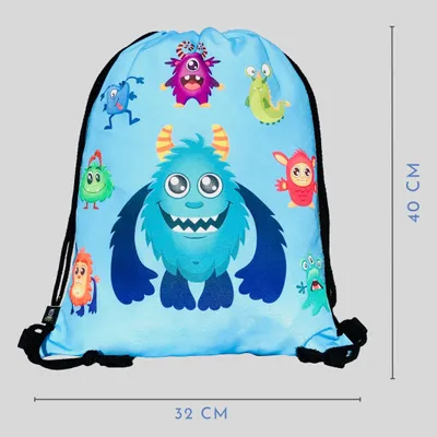 Obrázok produktu pre HECKBO Detské vrecko na prezuvky s motívom príšeriek | Športový vak pre chlapcov a dievčatá | Gym vak do škôlky, školy a na šport, 40 × 32 cm