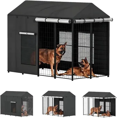 Produktbild von Wasserdichte Hundehüttenabdeckung für den Außenbereich, 600D, strapazierfähig, wind- und UV-beständig, mit Netzfenstern, Schwarz, 198,5 x 198,5 x 178 cm
