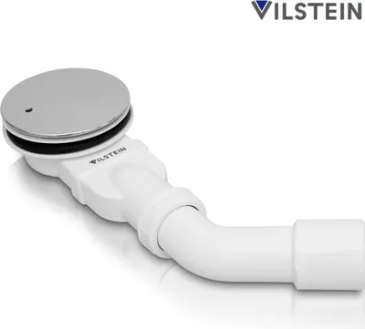 Produktbild von VILSTEIN Ablaufgarnitur Duschwanne 90mm, Siphon mit Geruchsstop und Haarsieb, Duschablauf extra flach, Chrom Abdeckung