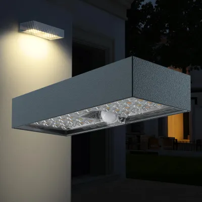 Produktbild von HEXIM LIGHT Solar Wandleuchte Bewegungsmelder Akku 4000K Neutralweiss 6W Fassade Garten IP65 modern
