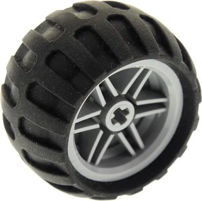 Produktbild von 1x Lego Technic Rad 43.2x26 schwarz Felge 30.4x20 neu-hell grau 61481 56145c04