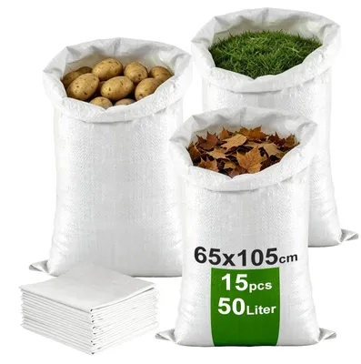 15 PP-Gewebesäcke 65x105cm, 50kg, weiß, Schwerlast