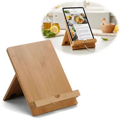 Produktbild von LS-LebenStil Holz Kochbuchhalter 23x18cm Braun Tablett-Halterung Ständer passend für ipad, Tabletts Kochbücher Buchhalter Tablet Ständer Buchstütze