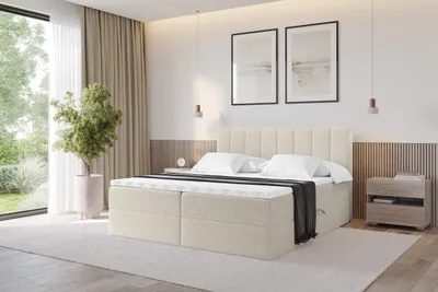 Produktbild von ALTDECOR Boxspringbett - H3 Matratze und Topper - OTTA - 140x200 - Beige - Doppelbett, Boxbett, Polsterbett mit Bettkasten mit Stauraum und Kopftei