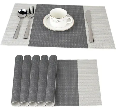 Productafbeelding van PVC placemats, grijs, gestreept, 45 x 30 cm, set van 6