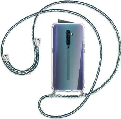Produktbild von Handykette Backcover-Schutzhülle mit Band (Metall silberfarben) für Oppo Reno2 - grün/blau/weiß