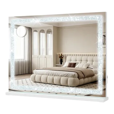 Produktbild von Puluomis Kosmetikspiegel 80x60 cm dimmbar mit LED Diamanten Design, 3 Farben Hollywood Spiegel, Schminkspiegel USB Type C Tischspiegel Wandspiegel