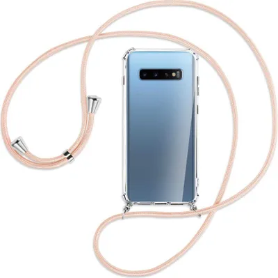 Produktbild von Handykette Backcover-Schutzhülle mit Band (Metall silberfarben) für Samsung Galaxy S10+ / S10 Plus - rose peach