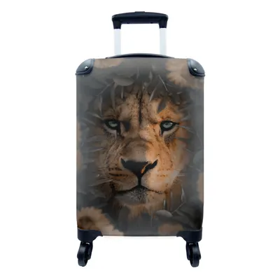 Produktbild von MuchoWow® Koffer Handgepäck Trolley Rollkoffer Kleine Reisekoffer mit 4 Rollen - Dschungel - Löwe - Pflanzen - Blumen - Cabin Size < 55x40x23 cm & 55x40x20 cm - Fotokoffer - Kabinenkoffer - Boardgepäck - Reise-Box - Reisekoffer - Reisegepäck - Koffer mit Bild - Trolley für Kinder