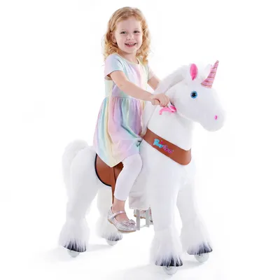 Image de PonyCycle Cheval à bascule sur roues avec frein pour enfants de 4 à 7 ans sur licorne - Ux404