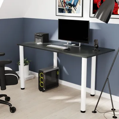 Produktbild von AKKE Anthrazit Schreibtisch mit weiße beine LxBxH: 90x60x74 cm